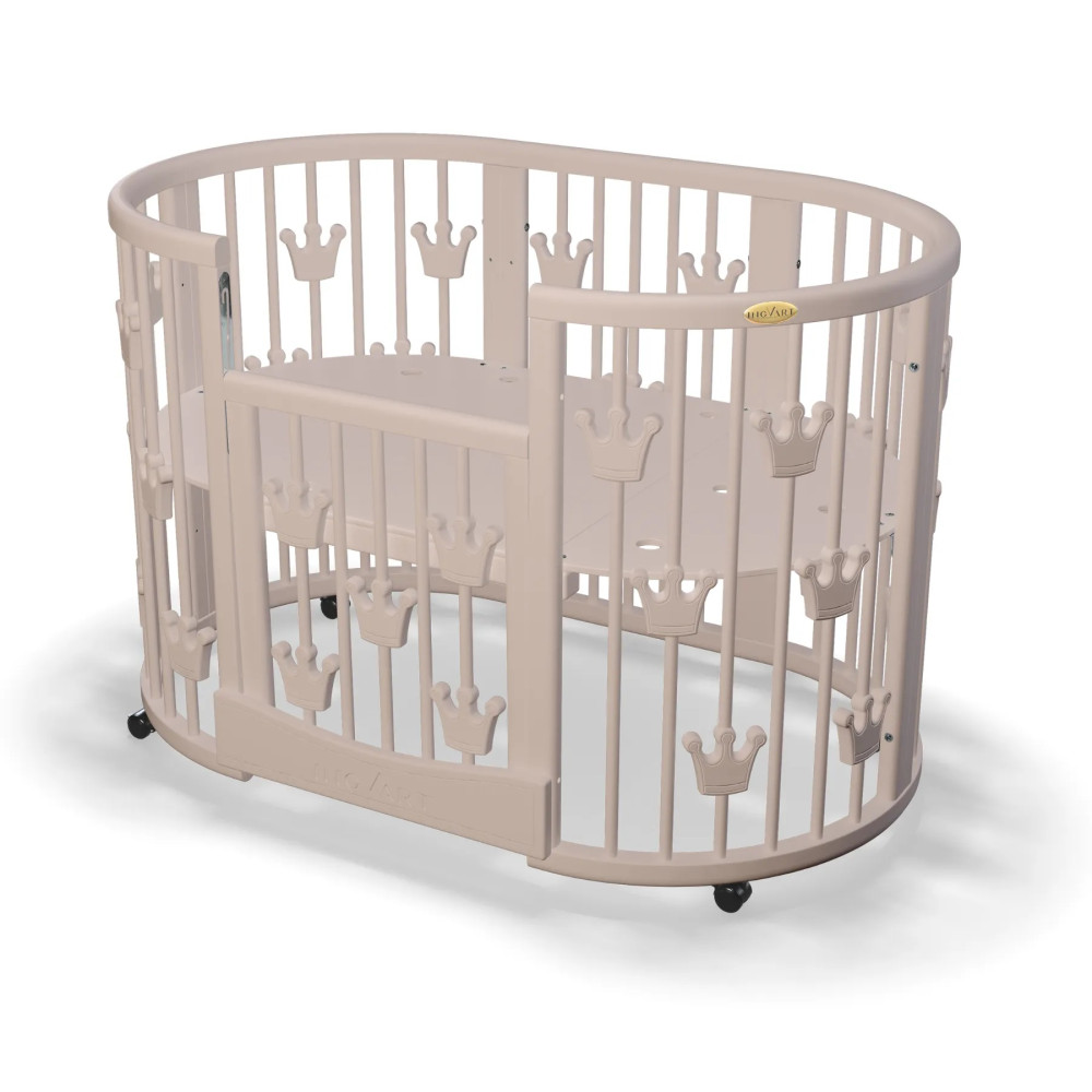 Дитяче ліжечко-трансформер IngVart Smart Bed Plus 10 в 1 з коронами, капучино