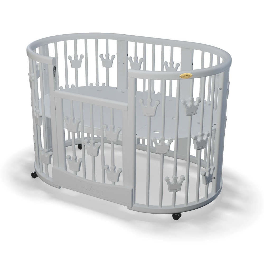 Дитяче ліжечко-трансформер IngVart Smart Bed Plus 10 в 1 з коронами, сірий