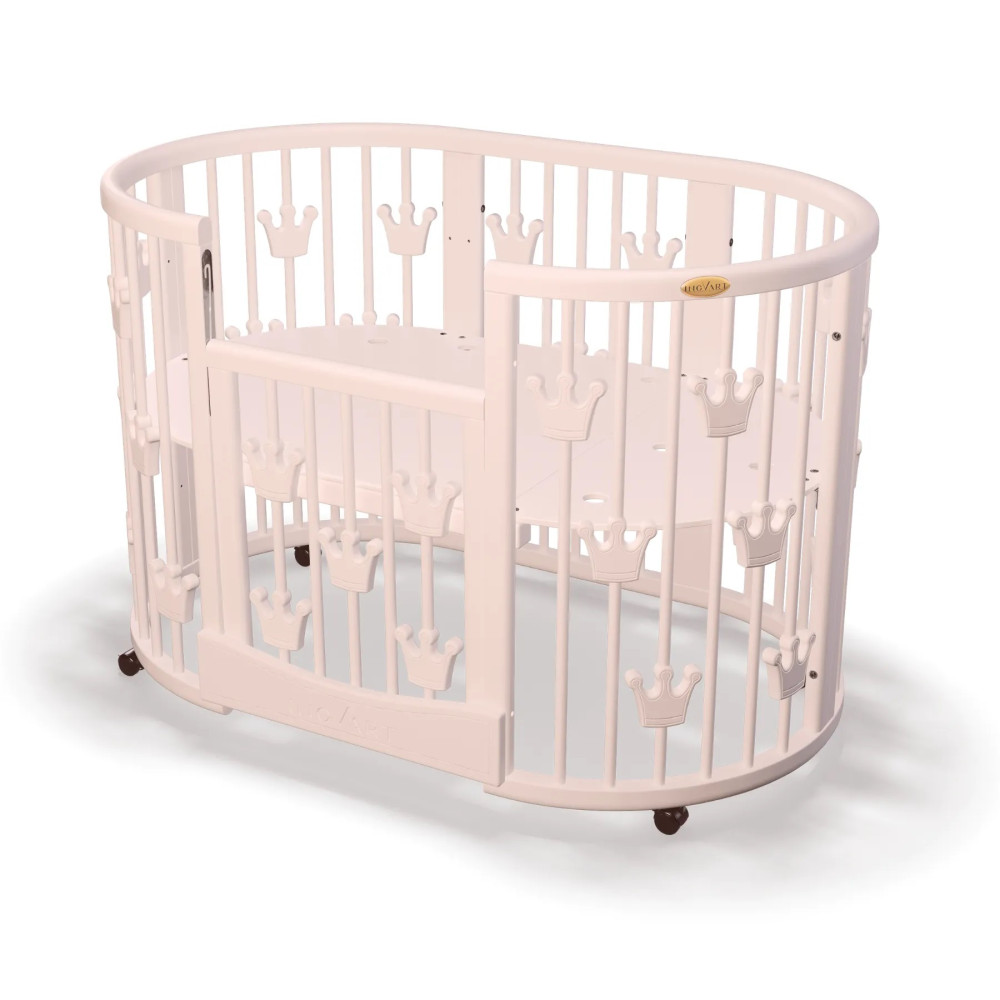 Дитяче ліжечко-трансформер IngVart Smart Bed Plus 10 в 1 з коронами, рожевий