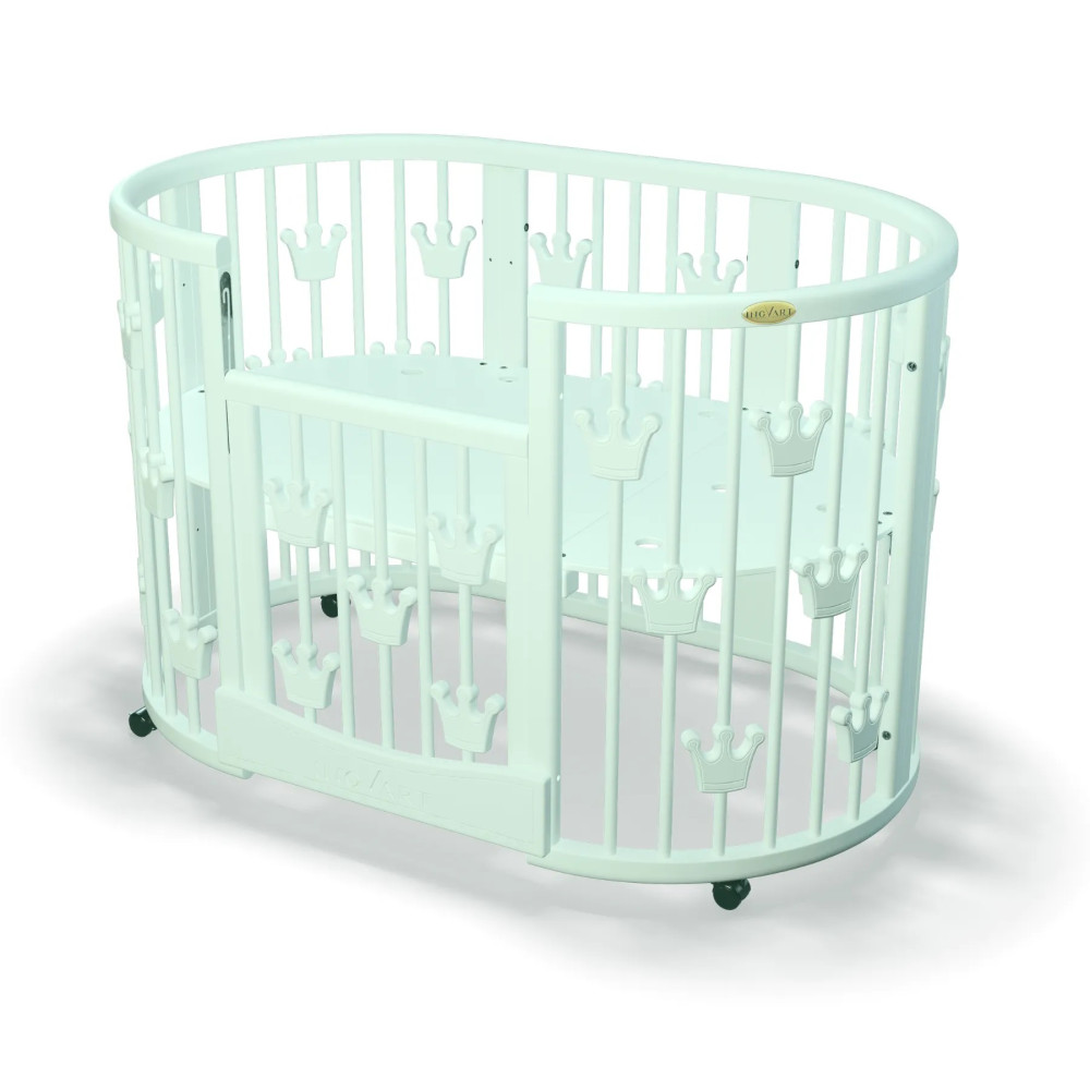 Дитяче ліжечко-трансформер IngVart Smart Bed Plus 10 в 1 з коронами, м'ятний