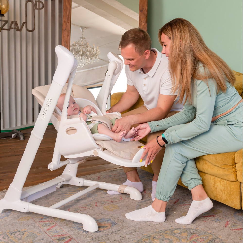 Carrello Cascata CRL-10303 - стульчик для кормления, шезлонг для новорожденных, качели с функцией автоматического укачивания (питание от сети, управление с телефона через приложение, таймер) • Cream Beige