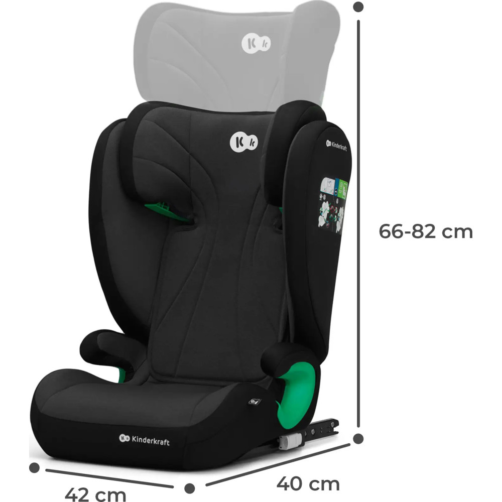 Kinderkraft Junior Fix 2 i-Size - автокрісло для дітей (від 3.5 до 12 років / 100 - 150 см) • Graphite Black (KCJUFI20BLK0000)