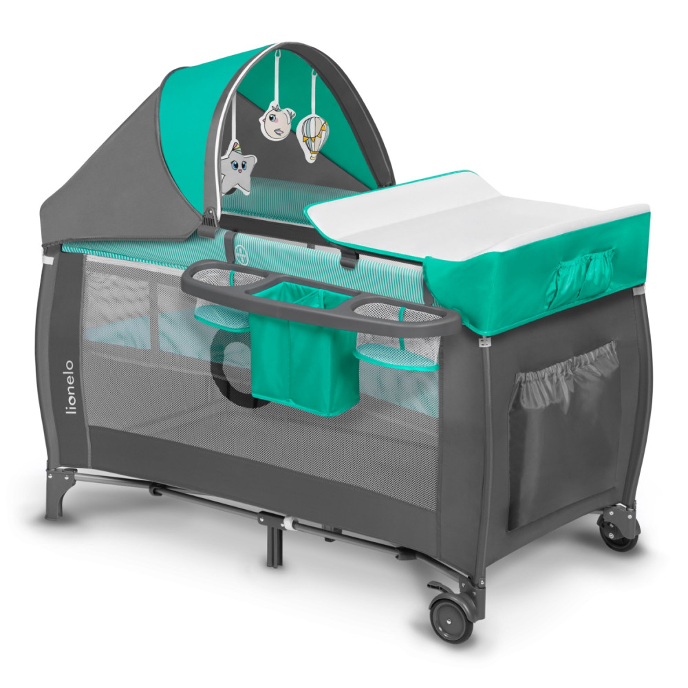 Детский манеж-кроватка Lionelo Sven Plus Grey Turquoise