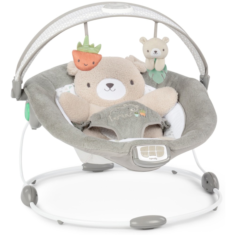 Ingenuity InLighten Bouncer - шезлонг-качель для новорожденных с режимом вибрации, успокаивающими мелодиями и игровой дугой • Nate (16667)