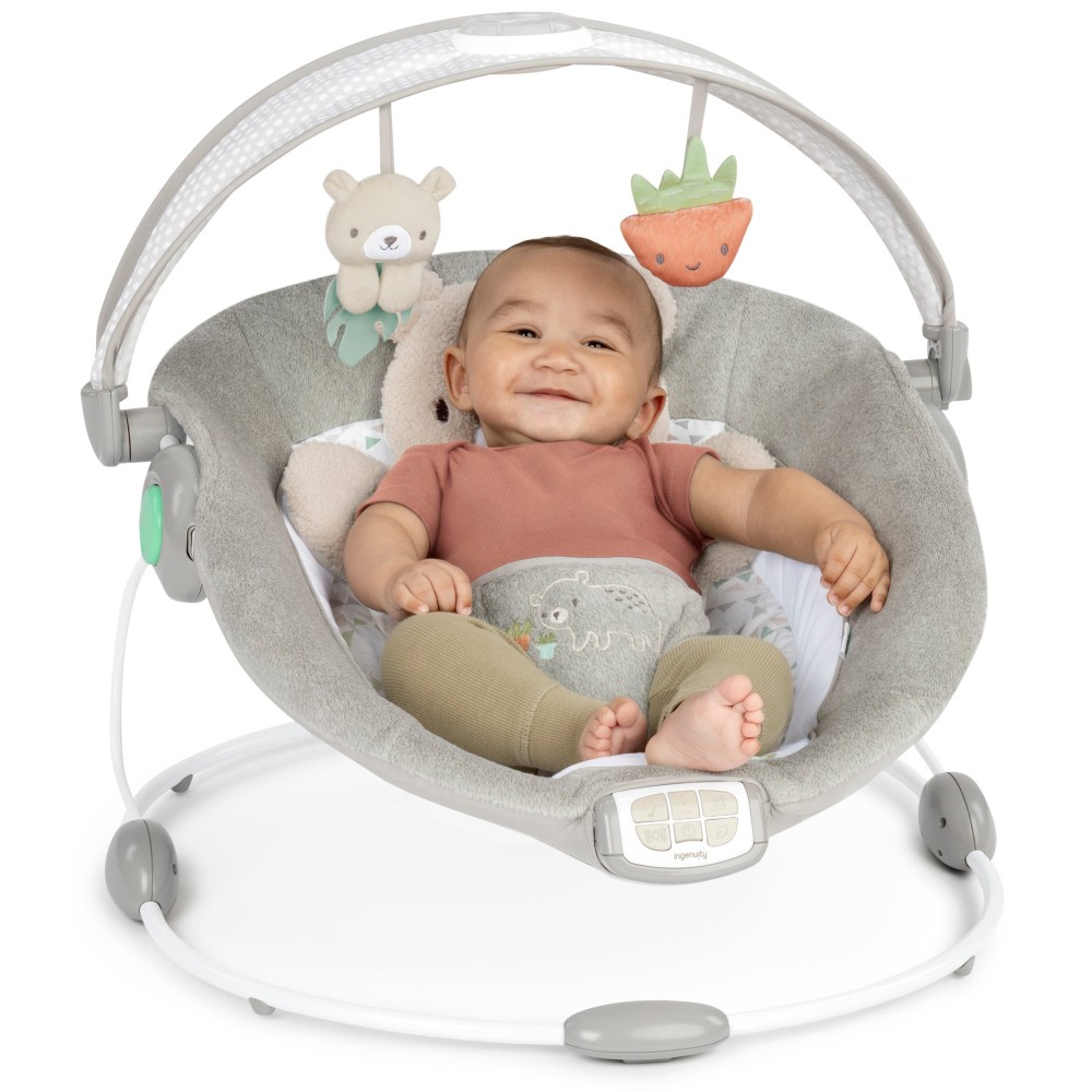 Ingenuity InLighten Bouncer - шезлонг-качель для новорожденных с режимом вибрации, успокаивающими мелодиями и игровой дугой • Nate (16667)
