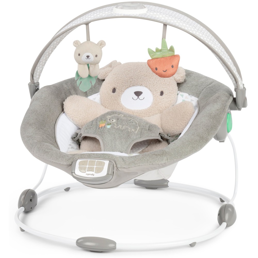 Ingenuity InLighten Bouncer - шезлонг-качель для новорожденных с режимом вибрации, успокаивающими мелодиями и игровой дугой • Nate (16667)