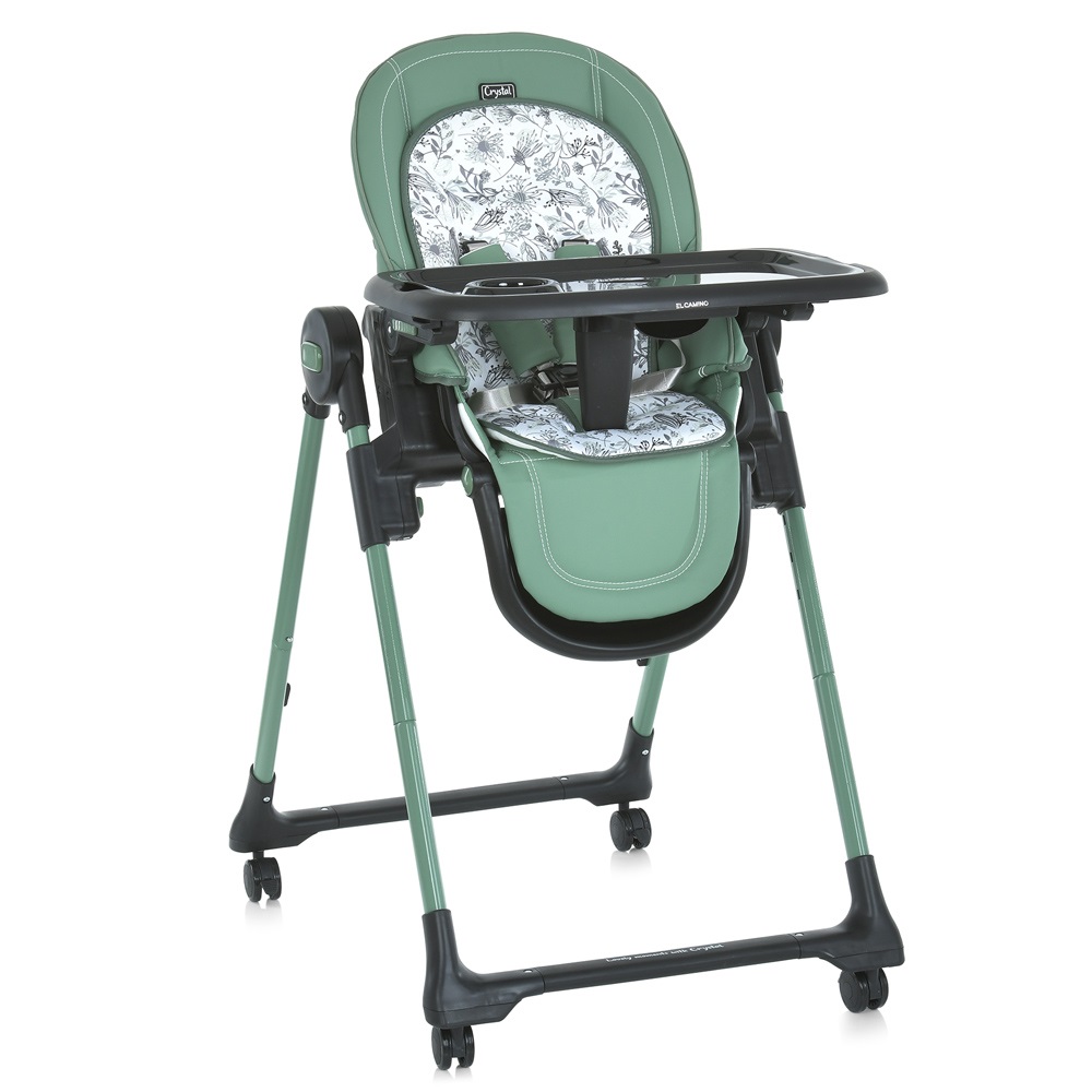 El Camino Crystal ME 1037-B - стільчик для годування на колесах (чохол з екошкіри, м'який матрацик, захист від сповзання) • Green