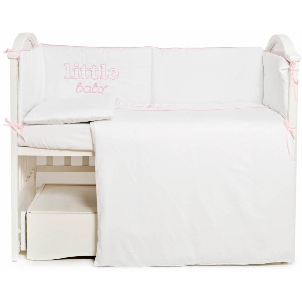 Постільний комплект Twins Little Baby 6 ел. білий/рожевий (4042-TLB-08)