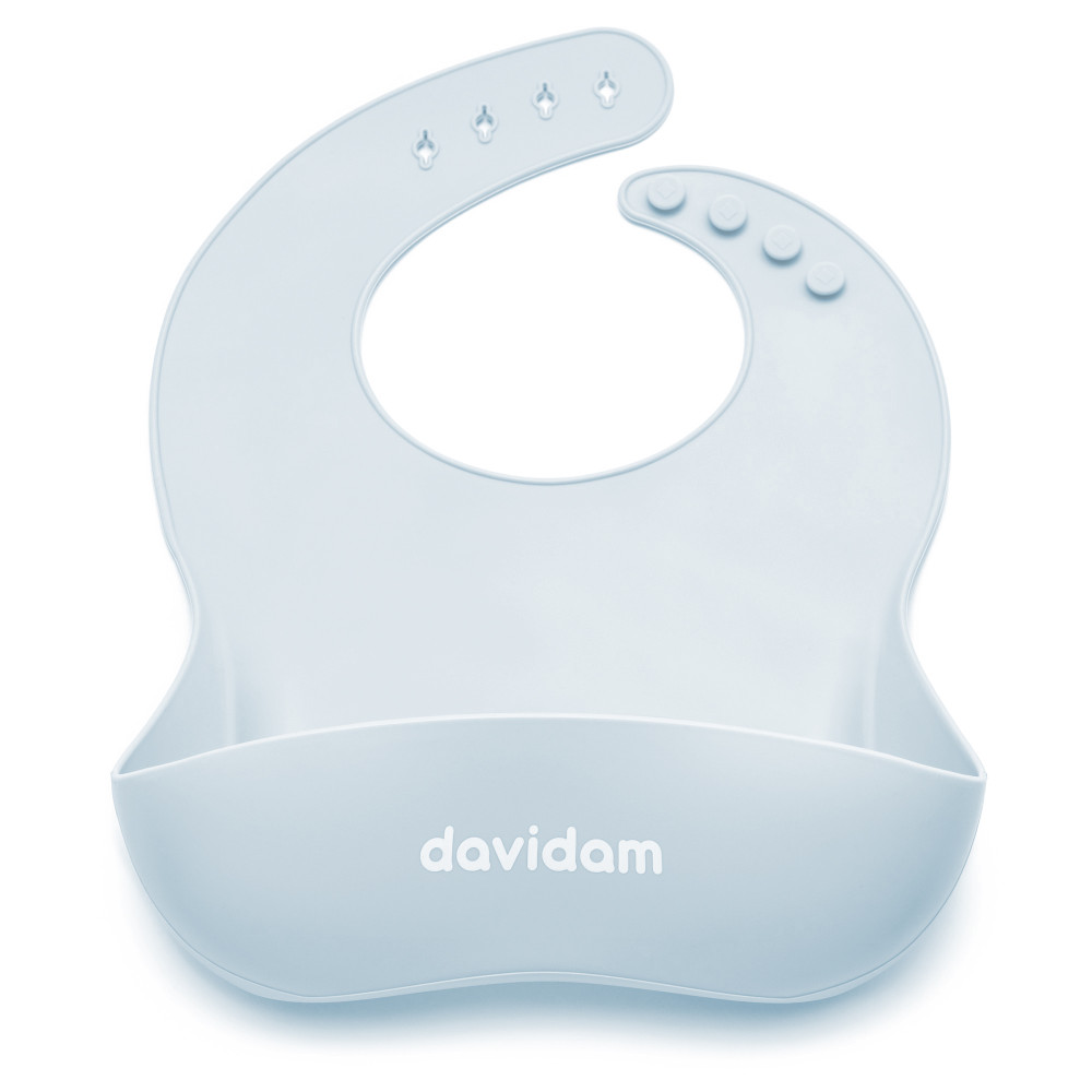 Силиконовый слюнявчик с кармашком Davidam Ice Blue