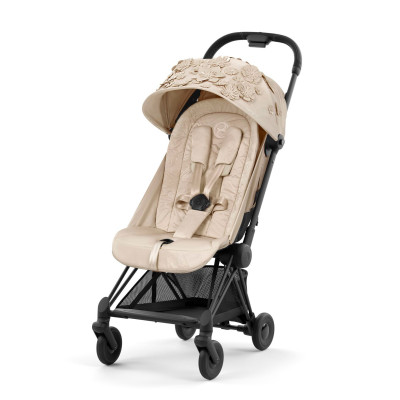 Cybex Coya - легкая прогулочная коляска для путешествий, ультракомпактная коляска премиум (ручная кладь), из коллекции Simply Flowers Collection • Nude Beige