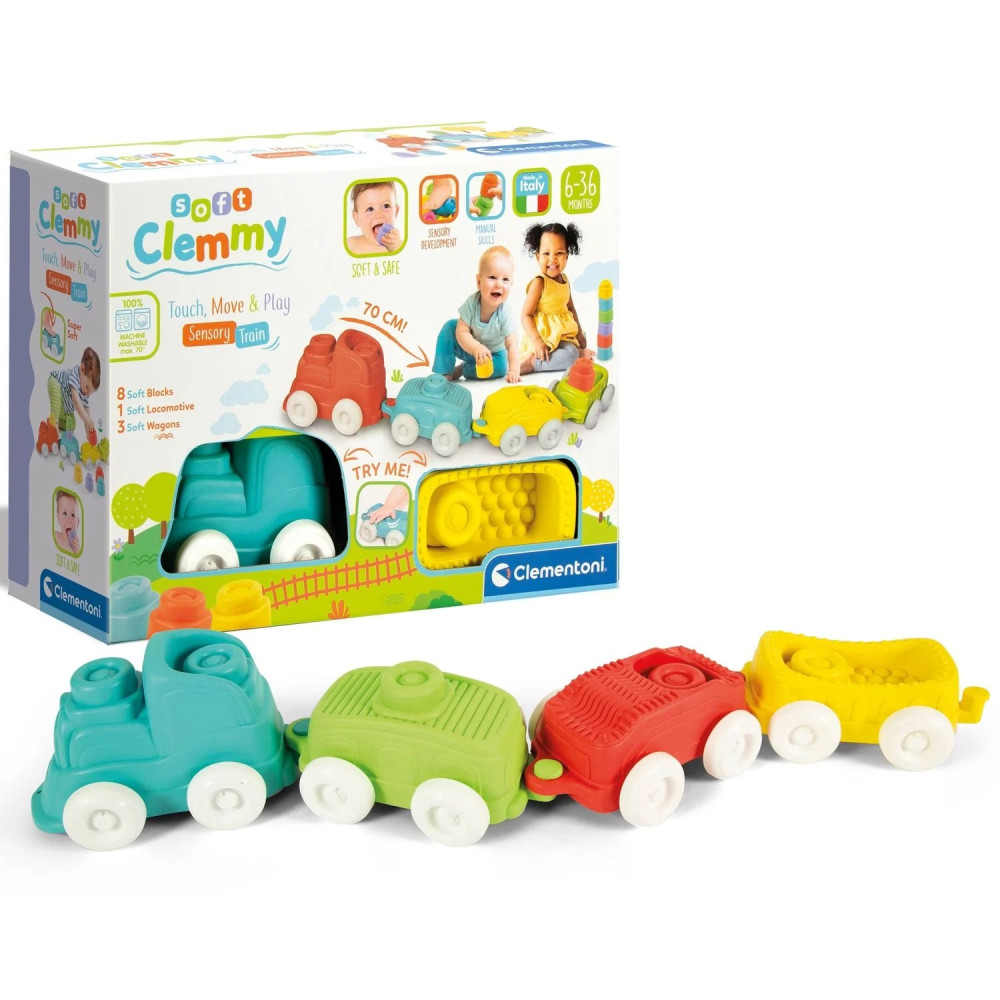 Игровой набор с конструктором Clementoni Sensory Train, серия Soft Clemmy (17424)