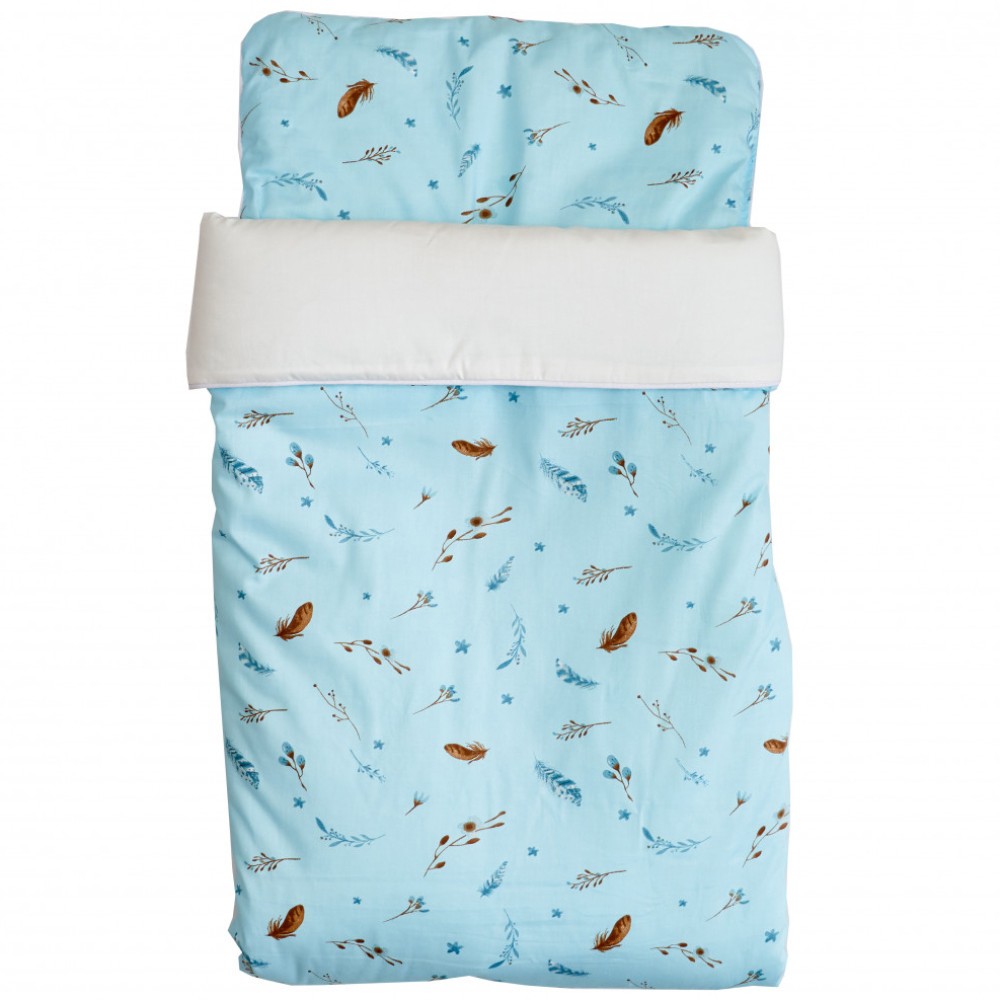 Плед и подушка Twins Перышки, белый/голубой (1422-NTPS-04)