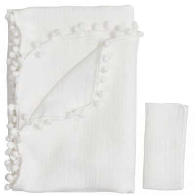 Плед Twins муслиновый 4-х слойный + салфетка, белый (1620-PM-100х100-01)