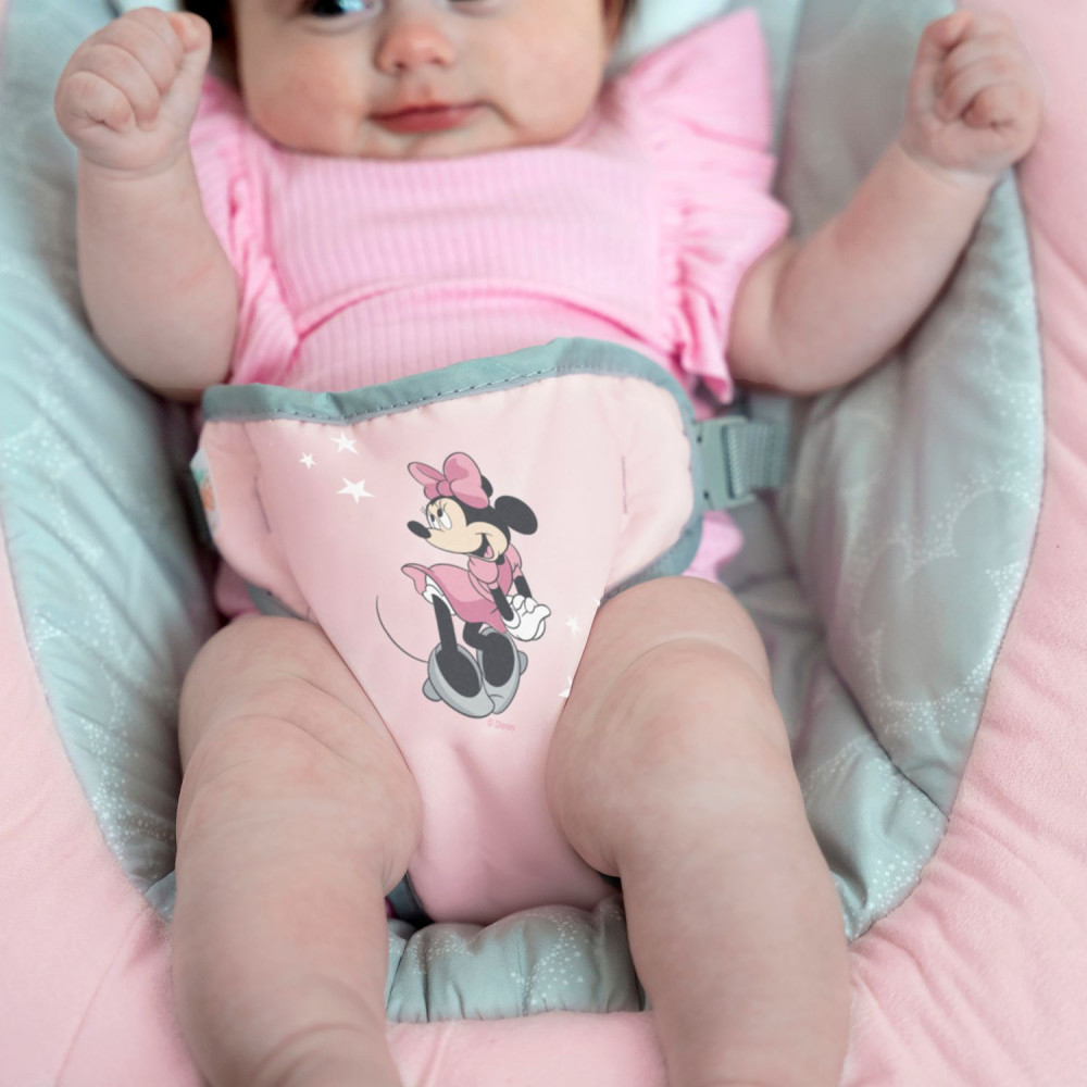 Bright Starts Minnie Mouse - шезлонг для новорожденных с режимом вибрации и звуковыми эффектами • Rosy Skies (12206)