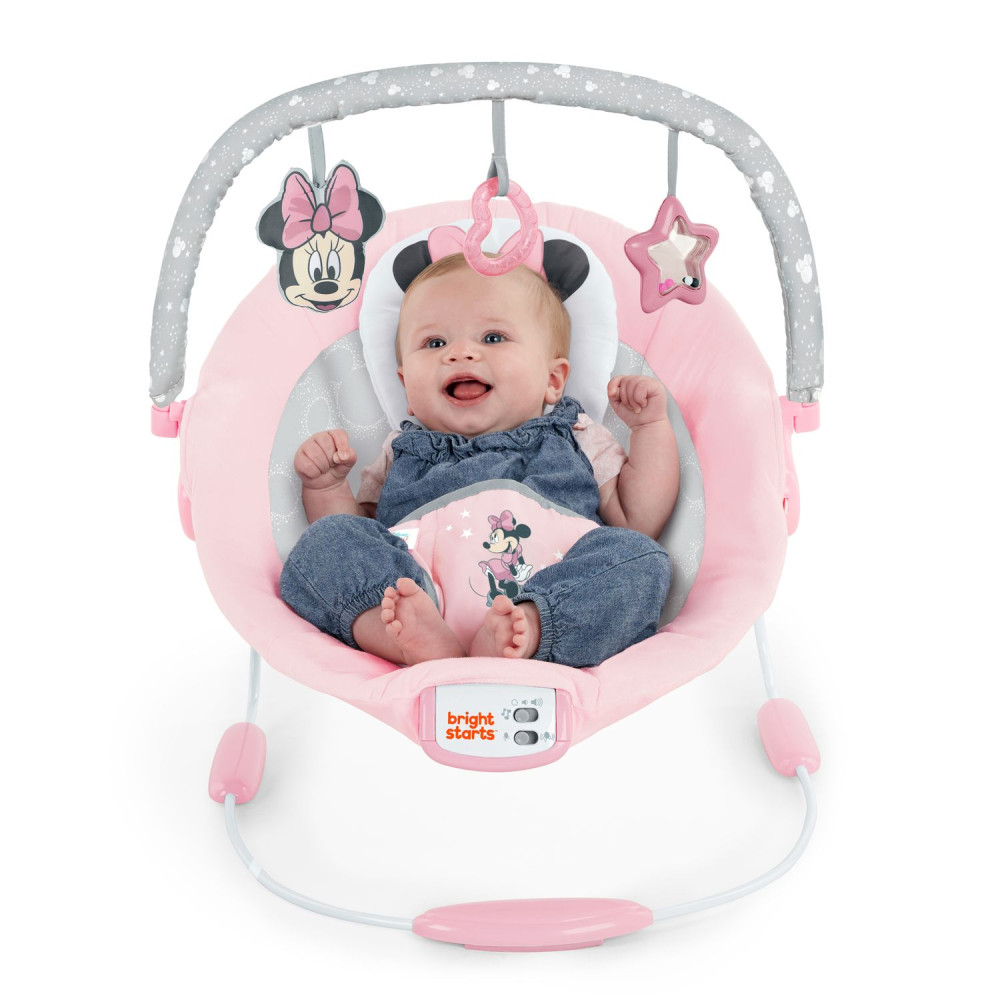 Bright Starts Minnie Mouse - шезлонг для новорожденных с режимом вибрации и звуковыми эффектами • Rosy Skies (12206)