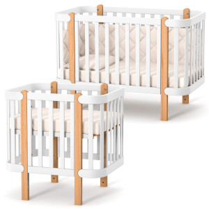 Veres Monaco | Верес Монако - детская кроватка (120x60 см) + набор для версии люльки Монако (80х60 см), бук, антибактериальная краска с ионами серебра, немецкая фурнитура, подвижная боковая стенка • White Natural | Бело-буковый