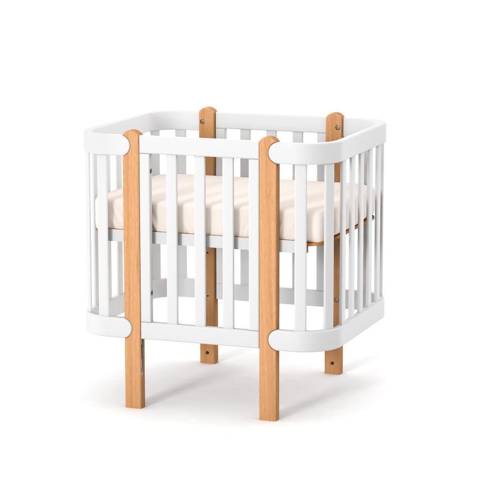Veres Monaco | Верес Монако - детская кроватка (120x60 см) + набор для версии люльки Монако (80х60 см), бук, антибактериальная краска с ионами серебра, немецкая фурнитура, подвижная боковая стенка • White Natural | Бело-буковый