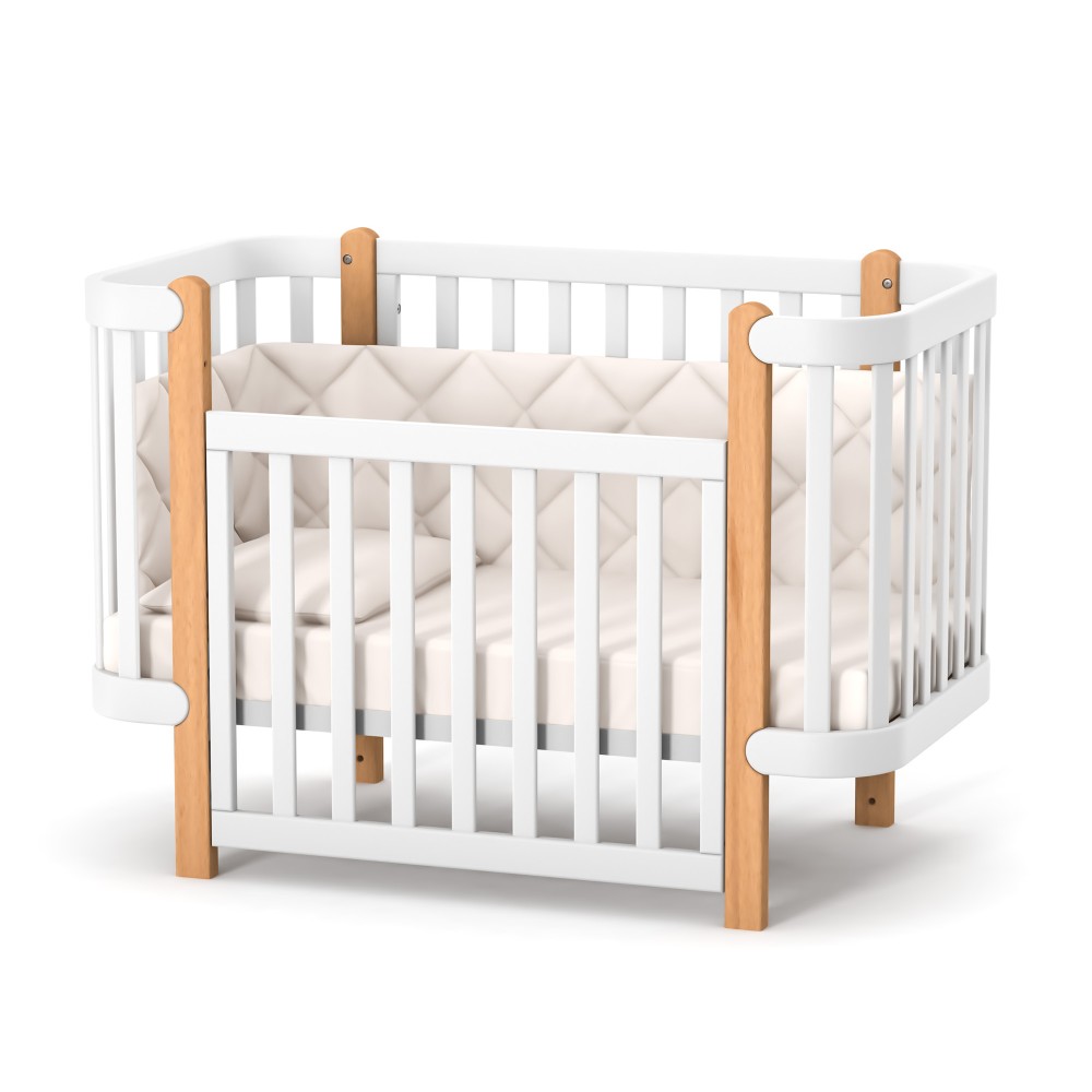 Veres Monaco | Верес Монако - детская кроватка (120x60 см) + набор для версии люльки Монако (80х60 см), бук, антибактериальная краска с ионами серебра, немецкая фурнитура, подвижная боковая стенка • White Natural | Бело-буковый