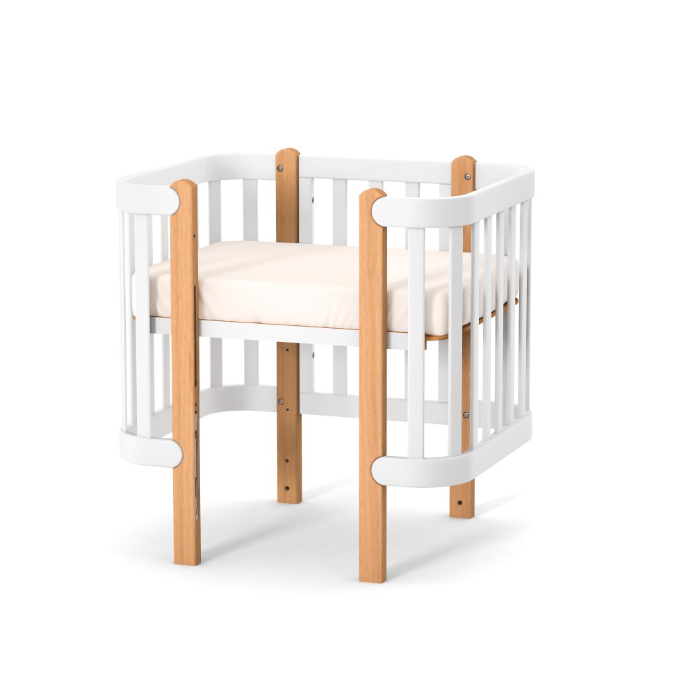 Veres Monaco | Верес Монако - детская кроватка (120x60 см) + набор для версии люльки Монако (80х60 см), бук, антибактериальная краска с ионами серебра, немецкая фурнитура, подвижная боковая стенка • White Natural | Бело-буковый