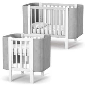 Veres Monaco Velour | Верес Монако Велюр - детская кроватка с мягкими боковинками (120x60 см) + комплект для люльки Монако (80х60 см), бук, антибактериальная краска с ионами серебра, немецкая фурнитура, подвижная боковая стенка • Grey White | Серо-белый