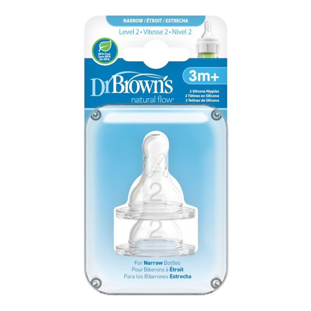 Соска силіконова Dr. Brown's 2 рівень, для пляшечки з вузькою шийкою 3+ міс 2 шт (322-INTL)