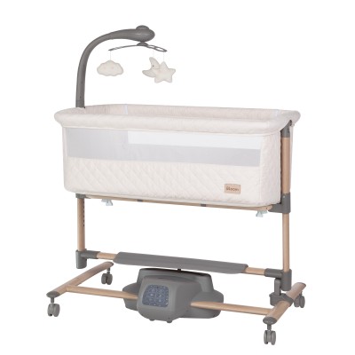 Carrello Bloom CRL-10304 - приставная кроватка-качели 3в1, регулировка по высоте,  в комплекте пульт ДУ, антимоскитная сетка, электронный мобиль с ночником–проектором  • Harmonia Beige