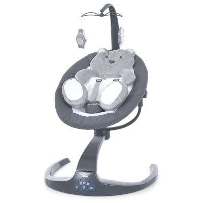 El Camino Hugs ME 1077  - укачивающий центр, шезлонг-качель для новорожденного (поворот сиденья на 360, питание от сети и батареек АА, пульт ДУ, таймер, подвесная дуга с игрушками) • Gray