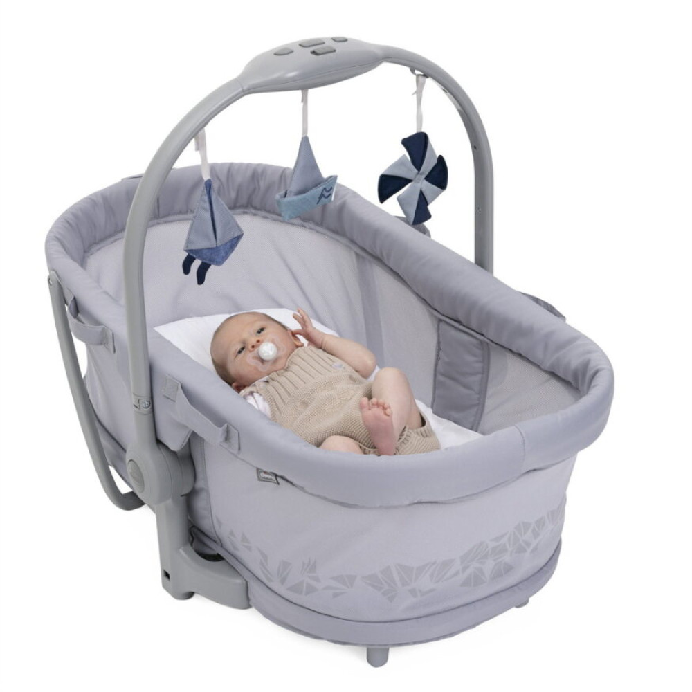 Chicco Baby Hug Pro 5 в 1 - детская кроватка для новорожденных, шезлонг, переносная кроватка, стульчик для кормления малышей и детей постарше • Earl Grey (87076.40)