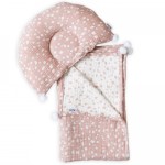 Плед и подушка Twins муслин 100х80 Горошки, белый/пудра (1421-TMPO-24)