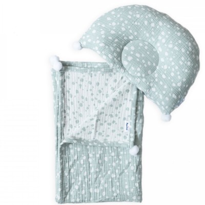 Плед и подушка Twins муслин маршмелоу 100х80 Горошки, белый/мятный (421-TMPO-14)