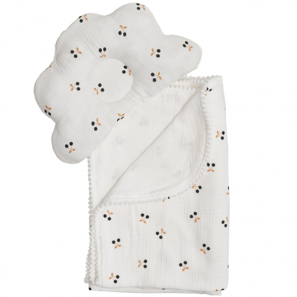 Плед и подушка Twins муслин маршмелоу Вишня 110х80, белый (1411-TMPO-01C)