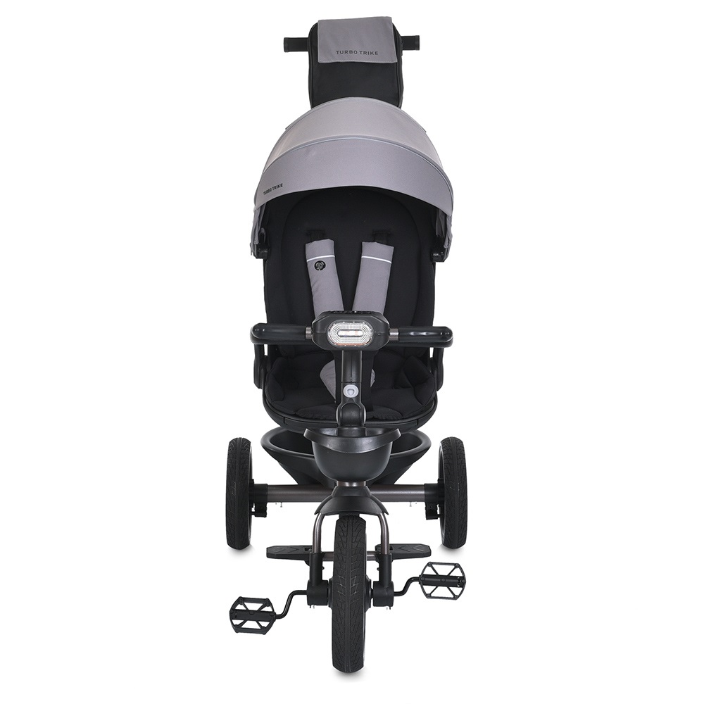 Turbo Trike MT 1002-8 - дитячий триколісний велосипед з батьківською ручкою, поворотне сидіння 360, складне кермо, ігрова панель, пластиковий кошик (від 1.5 до 3 років) • Світло-сірий