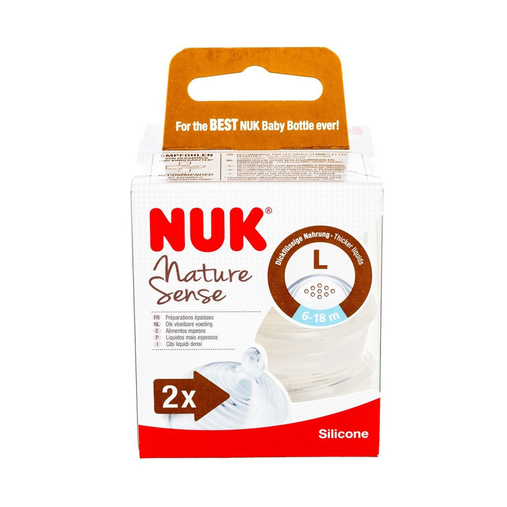 Соска силиконовая Nuk Nature Sense, отверстие L, размер 2, 2 шт (10125026)