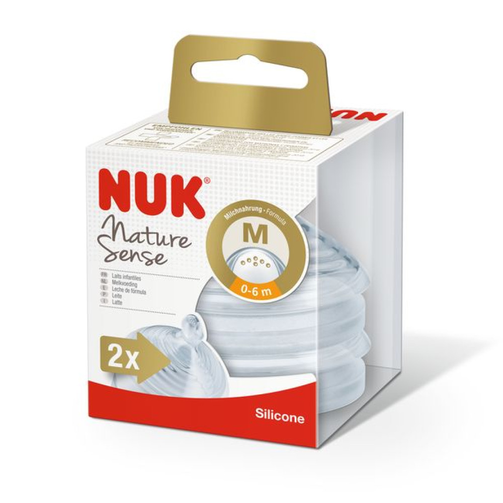 Соска силиконовая Nuk Nature Sense, отверстие M, размер 2, 2 шт (10124019)