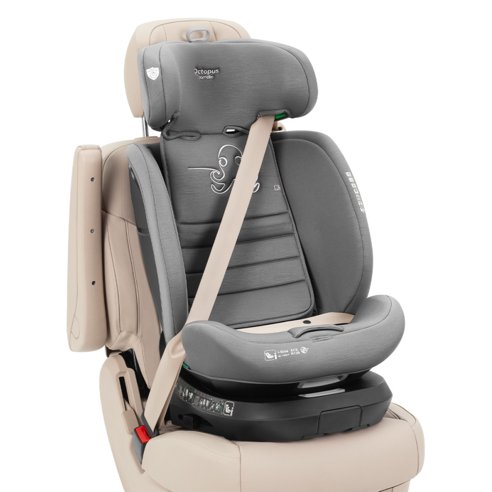 Carrello Octopus CRL-16002 - детское автокресло i-Size (0 – 12 лет / 40 – 150 см) с функцией поворота 360 по ходу и против направления движения, крепление Isofix • Seashell Grey