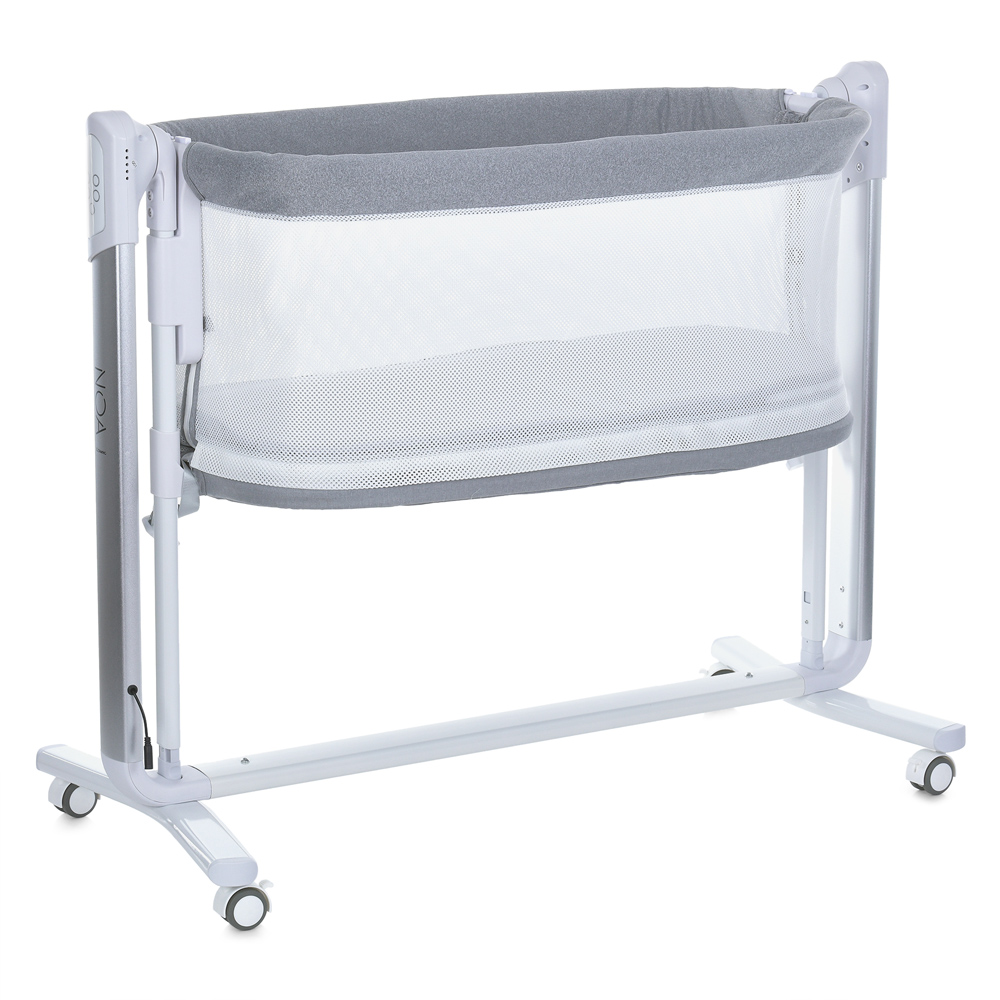 El Camino Noa ME 1125-S - детская приставная кроватка с укачиванием, манеж с окошком (электропитание от сети, приложение в смартфоне, LED экран, музыка, таймер, 4 поворотных колесика) • Graphite