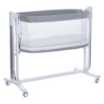 El Camino Noa ME 1125-S - детская приставная кроватка с укачиванием, манеж с окошком (электропитание от сети, приложение в смартфоне, LED экран, музыка, таймер, 4 поворотных колесика) • Graphite