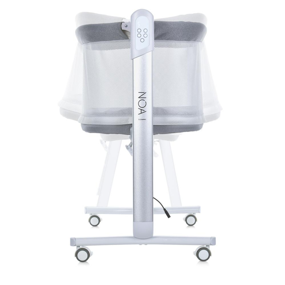 El Camino Noa ME 1125-S - детская приставная кроватка с укачиванием, манеж с окошком (электропитание от сети, приложение в смартфоне, LED экран, музыка, таймер, 4 поворотных колесика) • Graphite