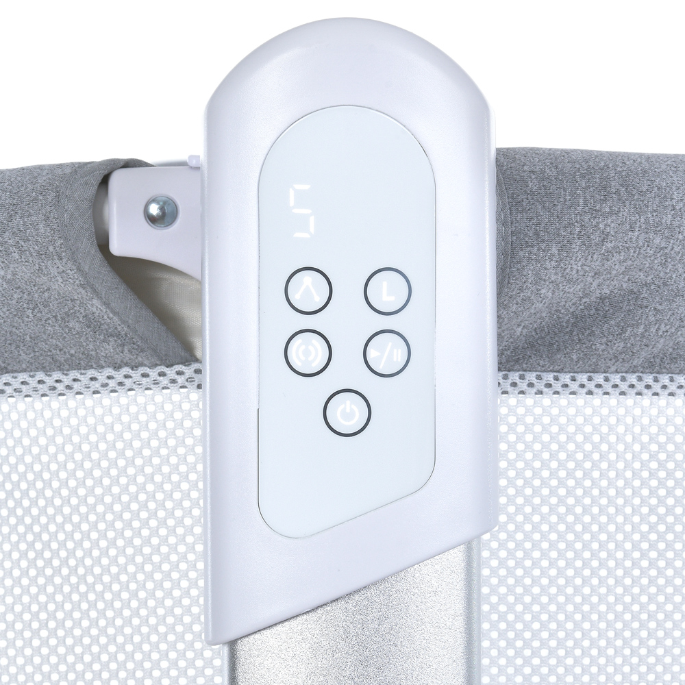 El Camino Noa ME 1125-S - детская приставная кроватка с укачиванием, манеж с окошком (электропитание от сети, приложение в смартфоне, LED экран, музыка, таймер, 4 поворотных колесика) • Graphite