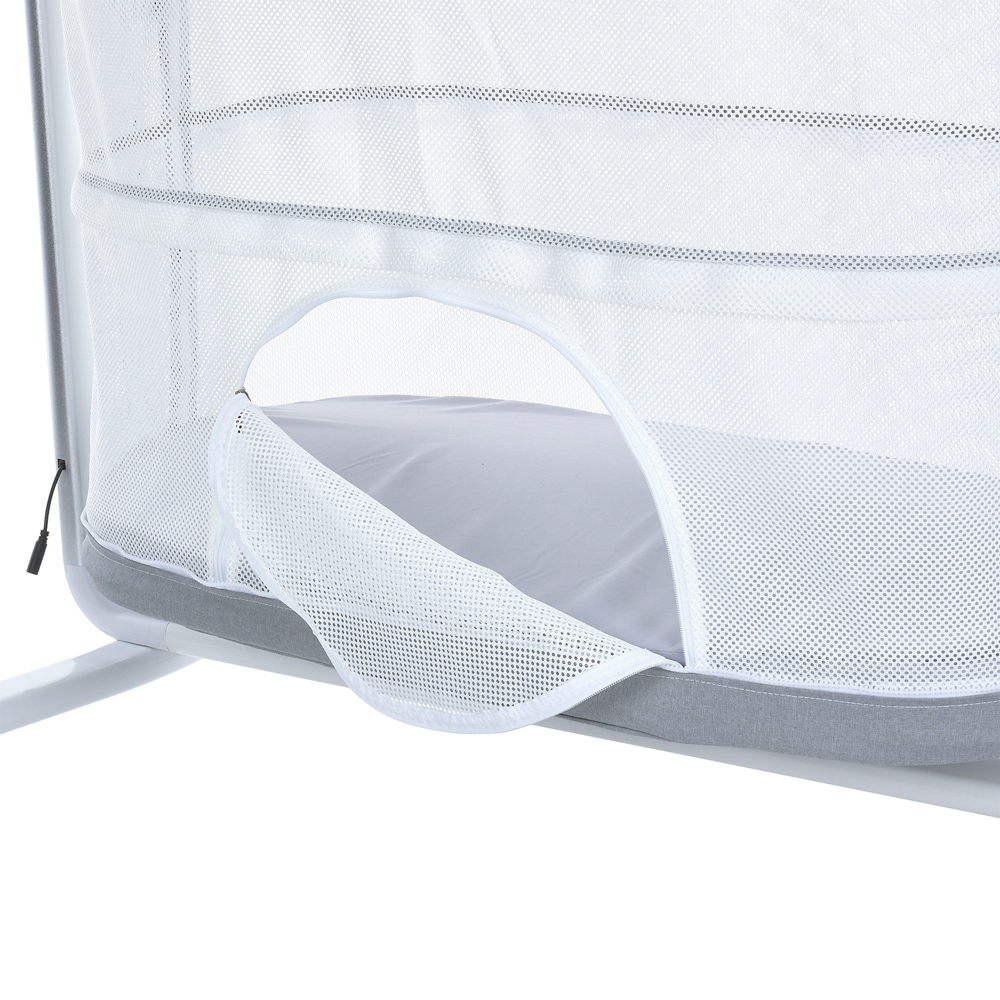 El Camino Noa ME 1125-S - детская приставная кроватка с укачиванием, манеж с окошком (электропитание от сети, приложение в смартфоне, LED экран, музыка, таймер, 4 поворотных колесика) • Graphite