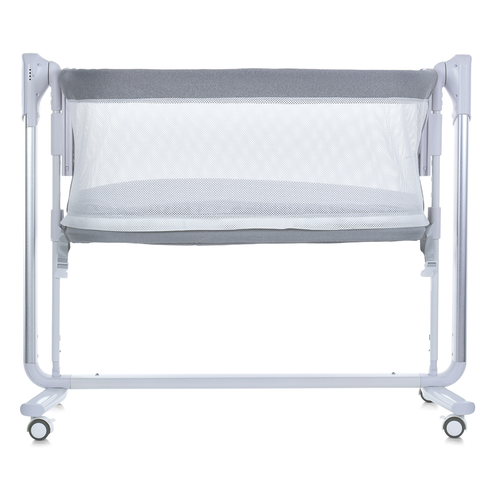 El Camino Noa ME 1125-S - детская приставная кроватка с укачиванием, манеж с окошком (электропитание от сети, приложение в смартфоне, LED экран, музыка, таймер, 4 поворотных колесика) • Graphite