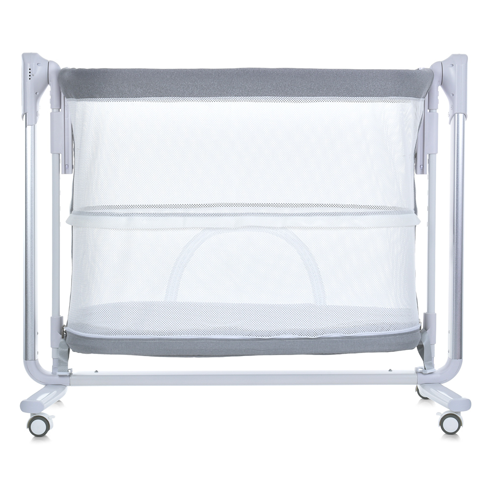 El Camino Noa ME 1125-S - детская приставная кроватка с укачиванием, манеж с окошком (электропитание от сети, приложение в смартфоне, LED экран, музыка, таймер, 4 поворотных колесика) • Graphite