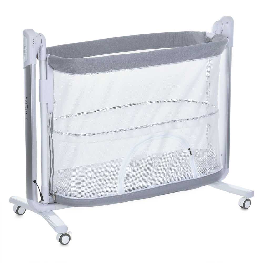 El Camino Noa ME 1125-S - детская приставная кроватка с укачиванием, манеж с окошком (электропитание от сети, приложение в смартфоне, LED экран, музыка, таймер, 4 поворотных колесика) • Graphite