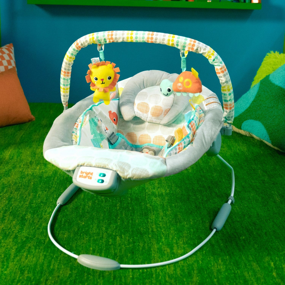 Bright Starts Whimsical Wild - шезлонг для новорожденных с режимом вибрации и звуковыим эффектами • Дикие звери (11805)