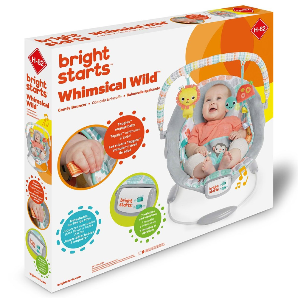 Bright Starts Whimsical Wild - шезлонг для новорожденных с режимом вибрации и звуковыим эффектами • Дикие звери (11805)