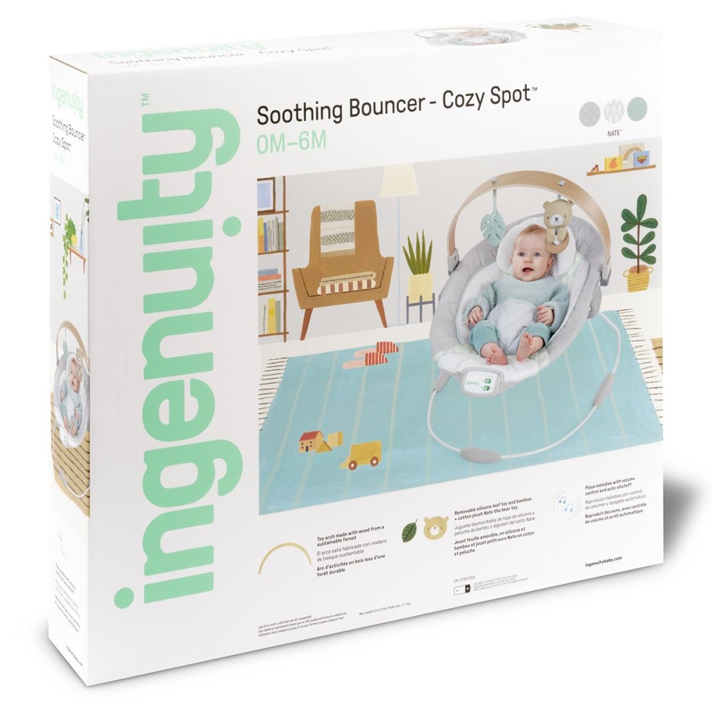 Ingenuity Cozy Spot - шезлонг для новонароджених з режимом вібрації та звуковими ефектами • Bear (13104)