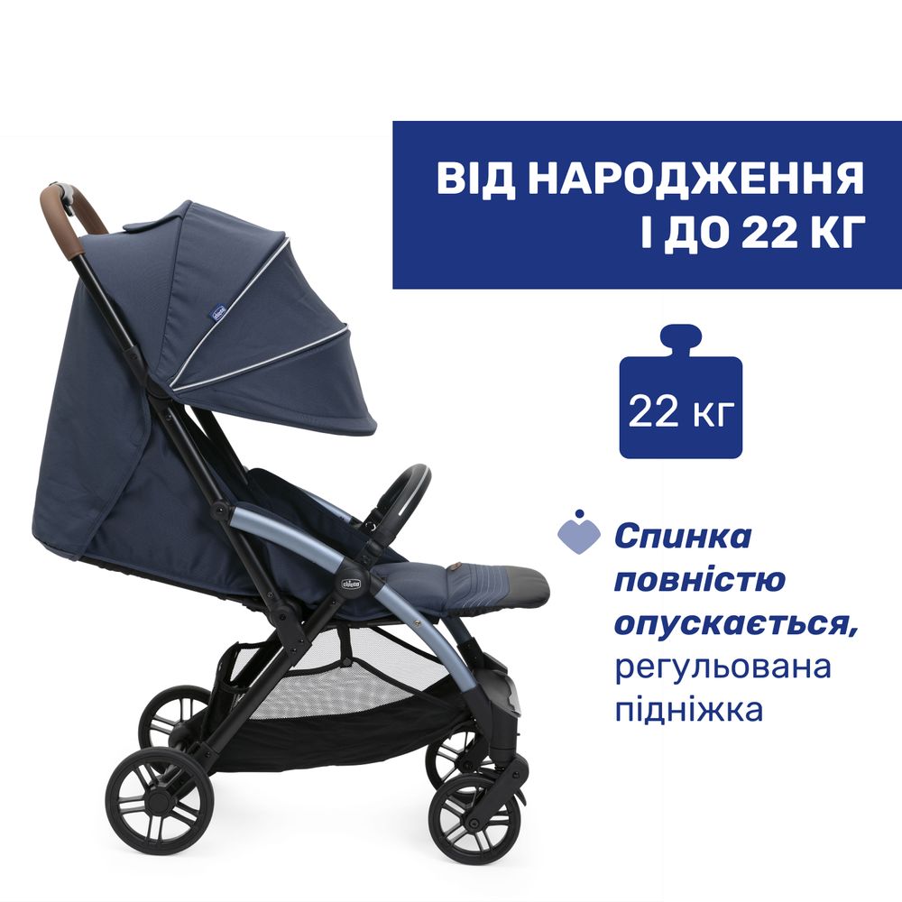 Chicco Goody XPlus - детская прогулочная коляска с автоматической системой складывания и просторным сидением для детей до 4 лет • Blue (87040.38.07)