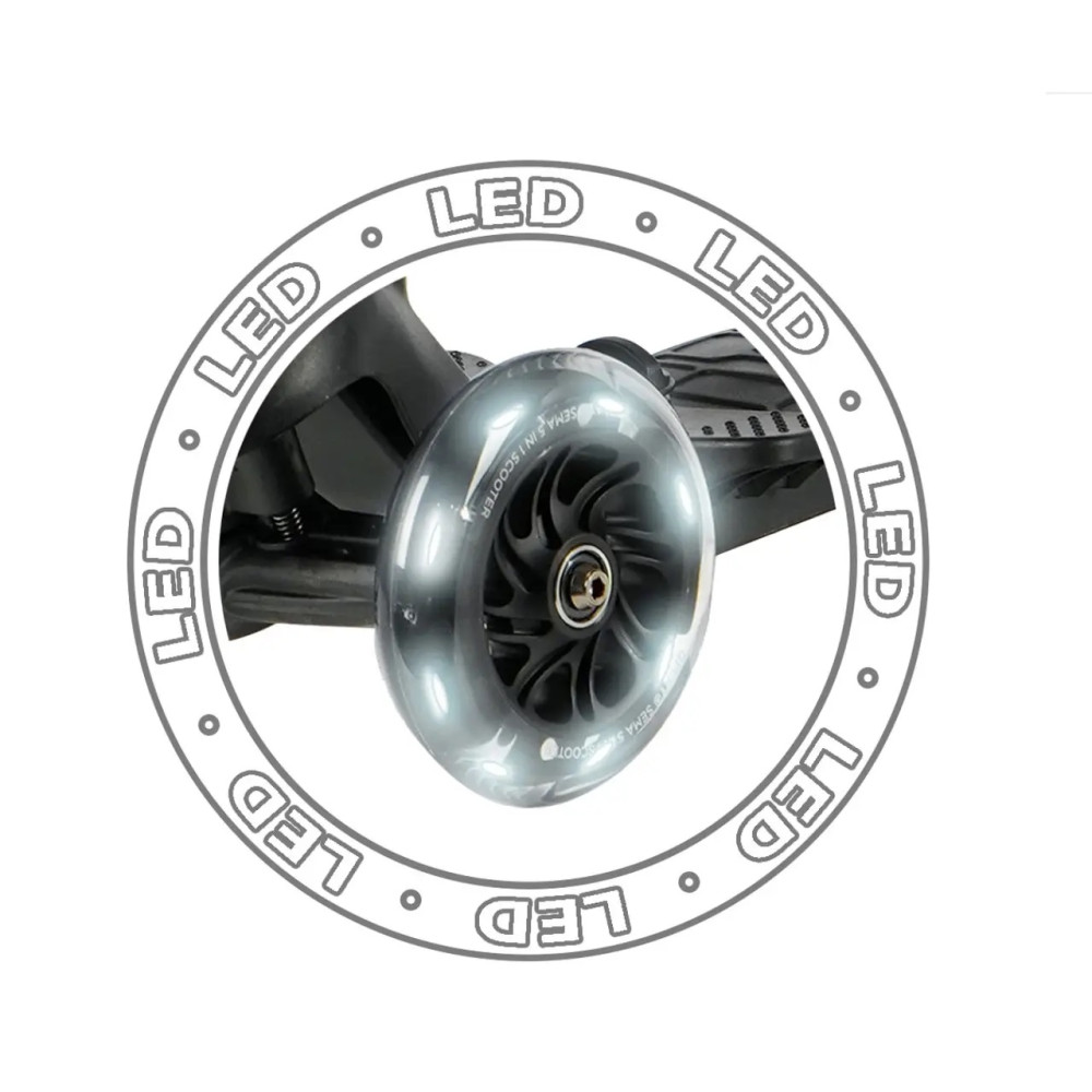Триколісний дитячий самокат 5 в 1 Qplay Sema Pro Led Black (7290116961668)