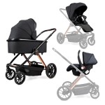 Ninos Estrella - всесезонна дитяча коляска 3 в 1 з реверсивним прогулянковим блоком та автолюлькою • Black Gold