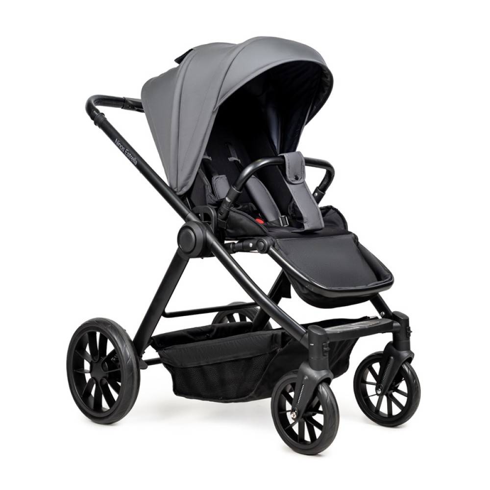 Ninos Estrella - всесезонна дитяча коляска 3 в 1 з реверсивним прогулянковим блоком та автолюлькою • Grey Black